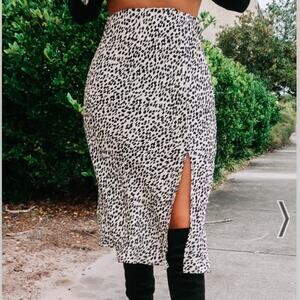 Hope's Black and White Leopard Print Midi Skirt with Side Slit
